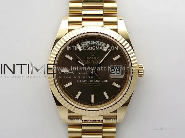 Day Date 228235 40mm 904L RG 1:1 ONE Factory Best Edition Brown Dial Sticks Markers on RG President Bracelet SA3255