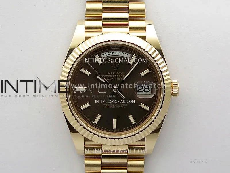 Day Date 228235 40mm 904L RG 1:1 ONE Factory Best Edition Brown Dial Sticks Markers on RG President Bracelet SA3255