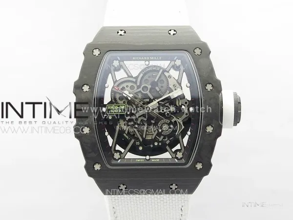 RM035-02 Forged Carbon Case KUF Best Edition White Crown on White Nylon Strap MIYOTA8215