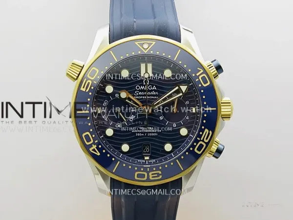 Seamaster 300M Chrono Blue Ceramic Bezel SS/YG N1F 1:1 Best Edition Blue Dial on Blue Rubber Strap A9900
