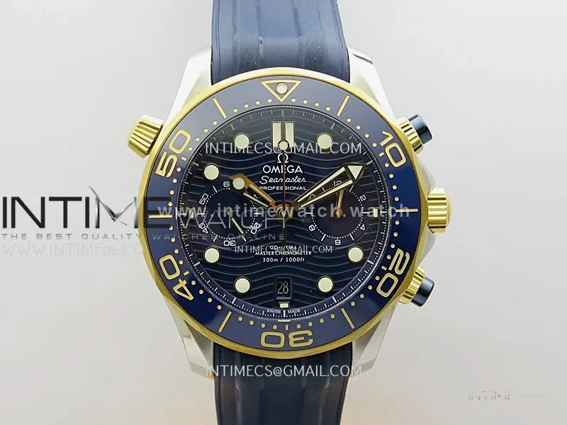 Seamaster 300M Chrono Blue Ceramic Bezel SS/YG N1F 1:1 Best Edition Blue Dial on Blue Rubber Strap A9900