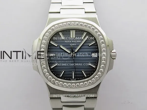 Nautilus 5711/1A 3KF 1:1 Best Edition Diamonds Bezel Blue Textured Dial on SS Bracelet A324 Super Clone V2