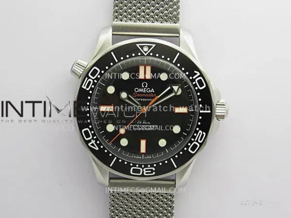 Seamaster 300M Diver 42mm Orange Second Hand SS VSF Best Edition Black Dial On Mesh Bracelet Super Clone 8806