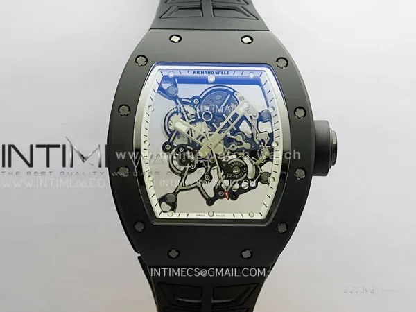 RM055 Black Case White Inner Bezel Umi Office 1:1 Best Edition Skeleton Dial Black Rubber Strap RMUL2 Super Clone (Free Sprung)