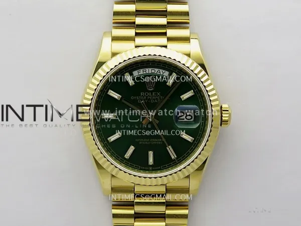 Day Date 128238 36mm YG KF 1:1 Best Edition Green Dial T Diamond Marker On President Bracelet A2836 (Gain Weight)