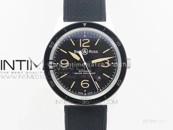 Vintage BR123 SS Black Dial on Black Rubber Strap MIYOTA 9015