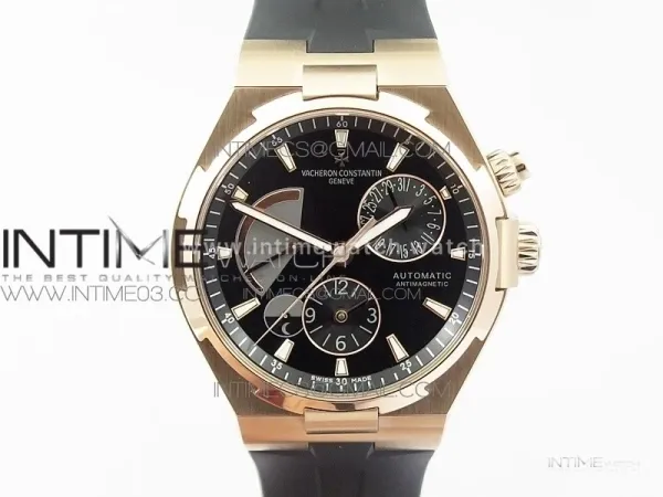 Overseas Dual Time Power Reserve RG TWA Best Edition Black Dial on Black Rubber Strap A1222