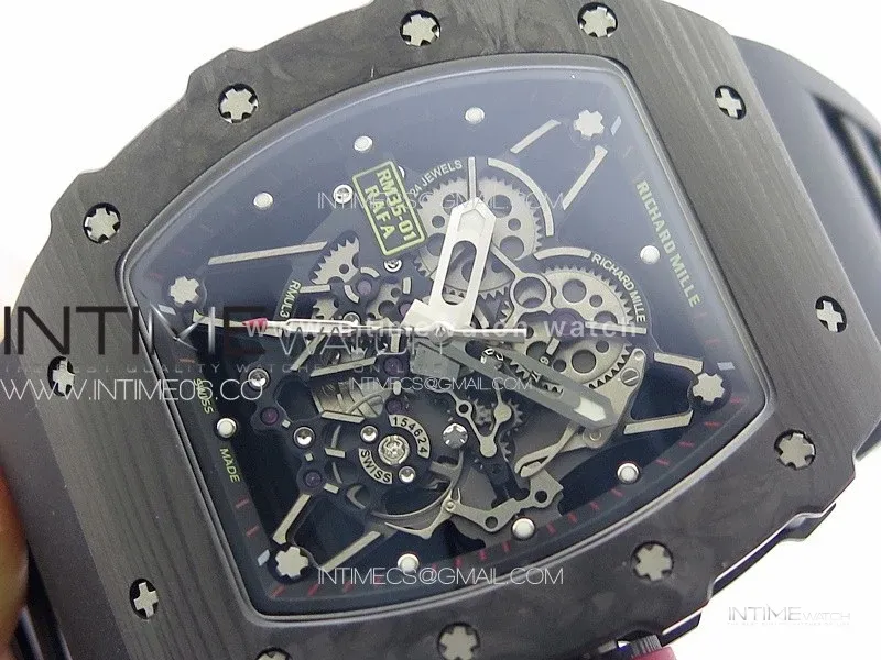 RM035-01 Forged Carbon Case KUF Best Edition Red Crown on Black Rubber Strap MIYOTA8215