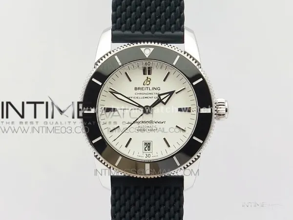 SuperOcean 42mm AB2010 SS GF 1:1 Best Edition White Dial Black Ceramic Bezel on Black Rubber strap A2824