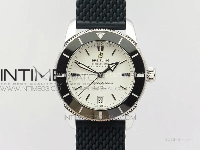 SuperOcean 42mm AB2010 SS GF 1:1 Best Edition White Dial Black Ceramic Bezel on Black Rubber strap A2824