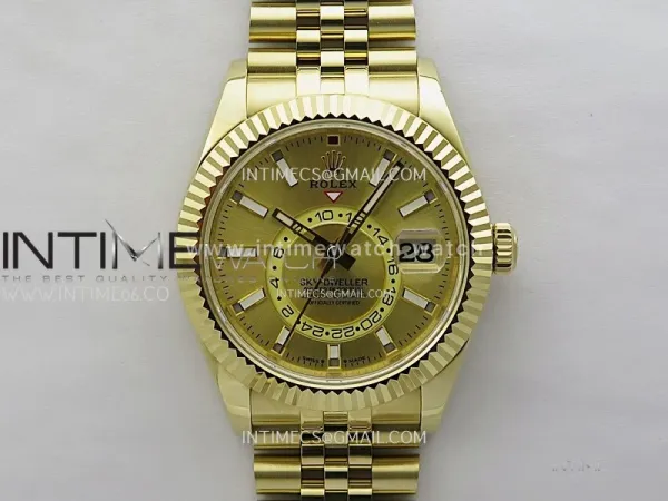 Sky-Dweller 326935 904L YG Noob 1:1 Best Edition Gold Dial on YG Jubilee Bracelet Asian 23J to 9001