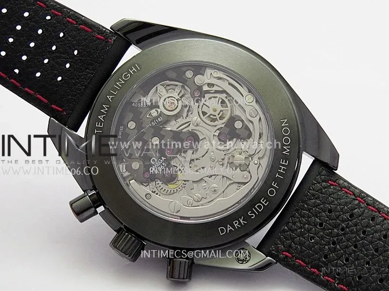 Speedmaster 44mm Ceramic SMF 1:1 Best Edition Carbon Skeleton Dial On Black Leather Strap A3869 (Free Strap)