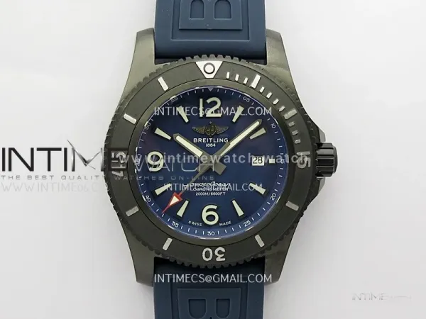 SuperOcean Automatic 46mm DLC TF 1:1 Best Edition Blue Dial on Black Rubber Strap A2824