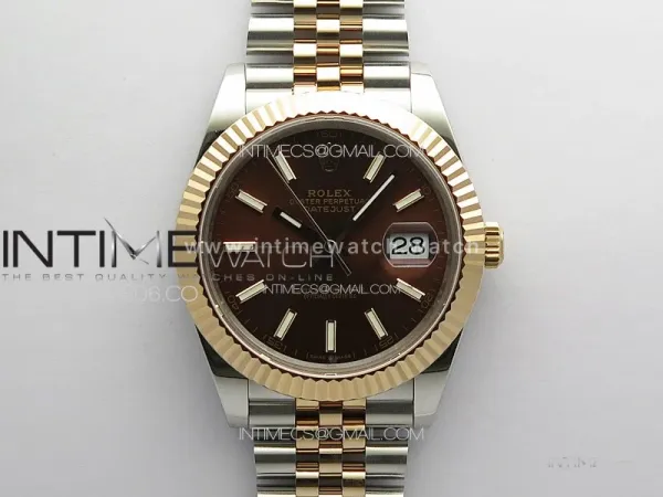 DateJust 41 126331 904L SS/RG GMF 1:1 Best Edition Brown Dial Sticks Markers On Jubilee Bracelet VR3235