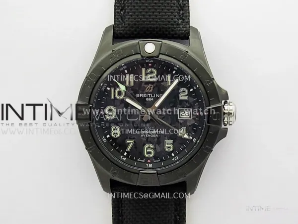 Avenger Chronometer 42mm GMT DLC BLSF 1:1 Best Version Black Dial On Black Nylon Strap A2836