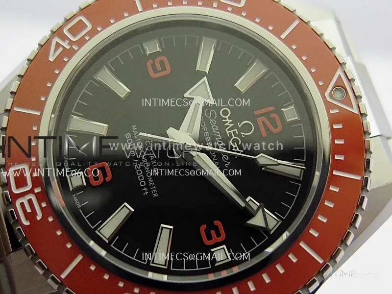 Seamaster 2025 New Model 217.32.42.21.01 Orange Ceramic Bezel VS+F Black Dial On SS Bracelet A8912 (Free Rubber Strap)