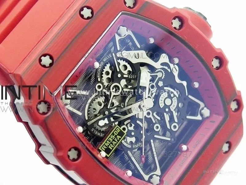 RM 035-2 Red Forged Carbon Red Inner Bezel Skeleton Dial on Red Rubber Strap MIYOTA9015