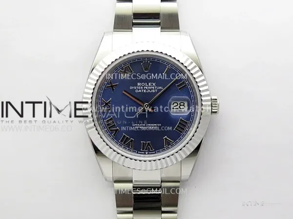 DateJust 41mm 126334 904 SS ONE Factory V2 1:1 Best Edition Fluted Bezel Blue Dial Roman Markers on Oyster Bracelet DD3235