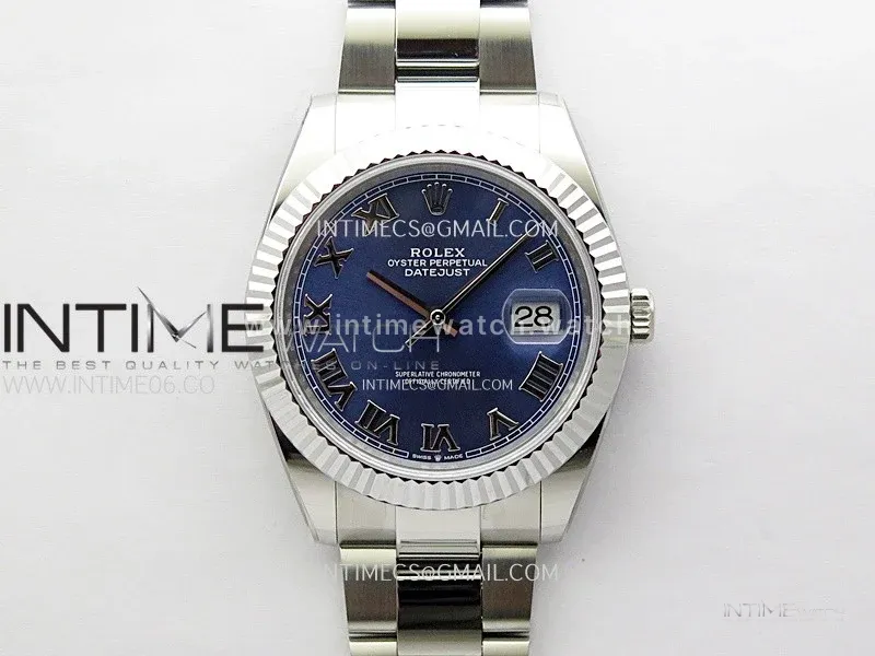 DateJust 41mm 126334 904 SS ONE Factory V2 1:1 Best Edition Fluted Bezel Blue Dial Roman Markers on Oyster Bracelet DD3235