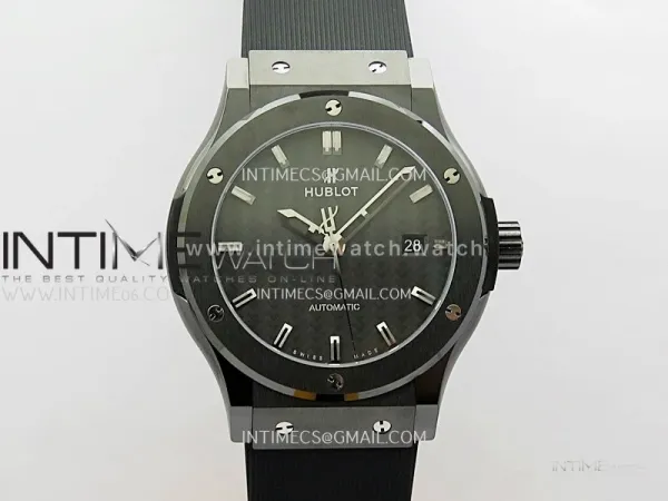 Classic Fusion 42mm Ceramic JJZF 1:1 Best Edition Black Carbon Dial On Black Rubber Strap