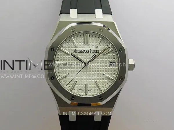 Royal Oak 41mm 15510 SS DDF 1:1 Best Edition Silver Dial On Black Rubber Strap Super Clone DD4302