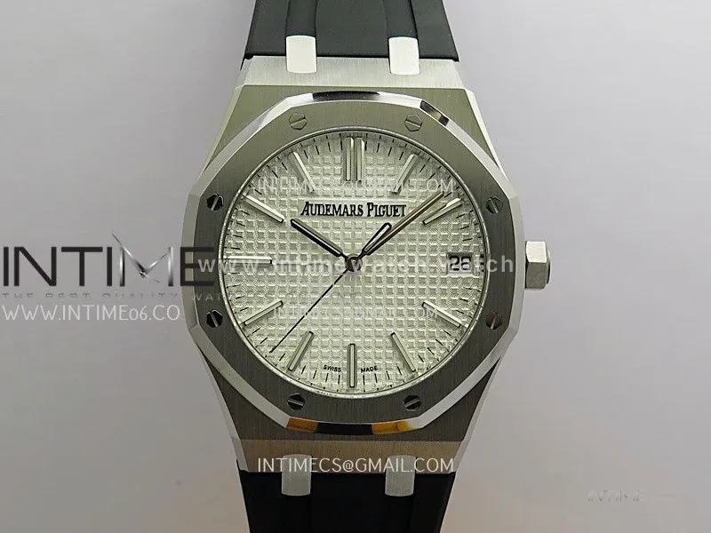 Royal Oak 41mm 15510 SS DDF 1:1 Best Edition Silver Dial On Black Rubber Strap Super Clone DD4302