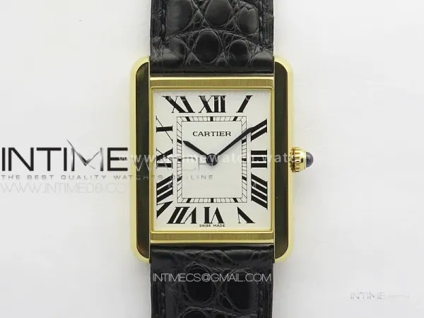 Tank Solo Ladies 28mm YG K11F 1:1 Best Edition White Dial on Black Coroc Leather Strap Ronda Quartz