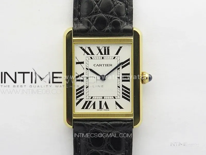 Tank Solo Ladies 28mm YG K11F 1:1 Best Edition White Dial on Black Coroc Leather Strap Ronda Quartz