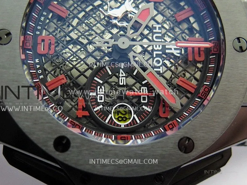 Hublot Big Bang Unico 44mm Carbon/PVD HBBF 1:1 Best Edition Skeleton Dial Red Marker On Colors Gummy Strap A1280