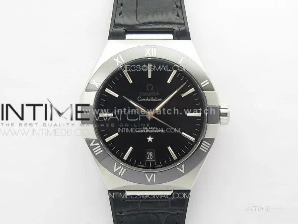 Constellation 41mm SS/Black Ceramic Bezel VSF 1:1 Best Edition Black Dial on Black Gummy Strap A8900