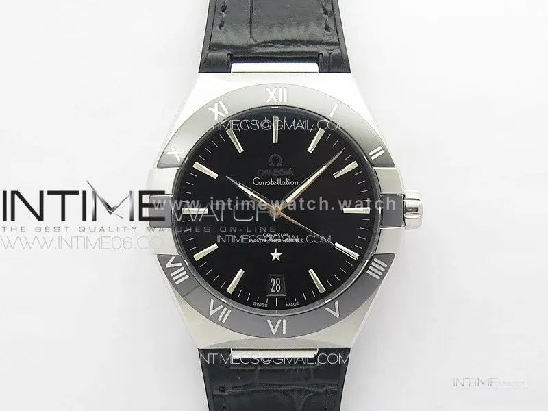 Constellation 41mm SS/Black Ceramic Bezel VSF 1:1 Best Edition Black Dial on Black Gummy Strap A8900