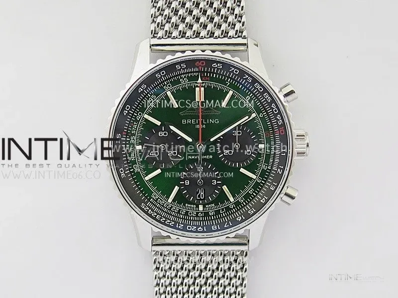 Navitimer B01 43mm SS B50 Best Edition Green Dial On SS Bracelet A7750