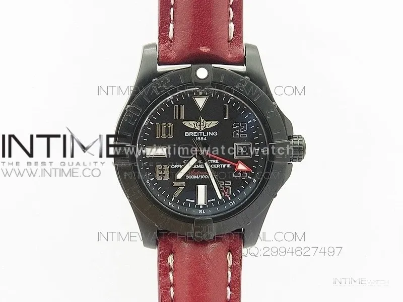 Avenger GMT DLC Black Numeral Marker Textured Dial on Leather strap A2836