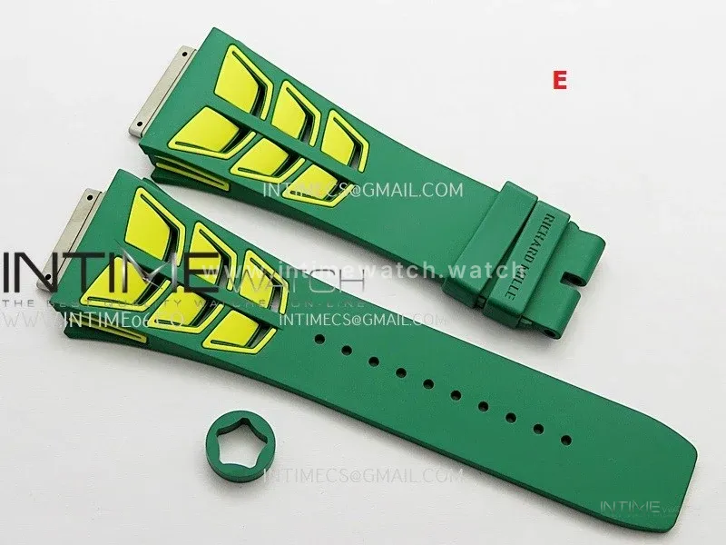 3AF 1:1 Richard Mille Shark Dual Color Rubber Straps Include Crown O Ring For RM055 And RM035 Watches