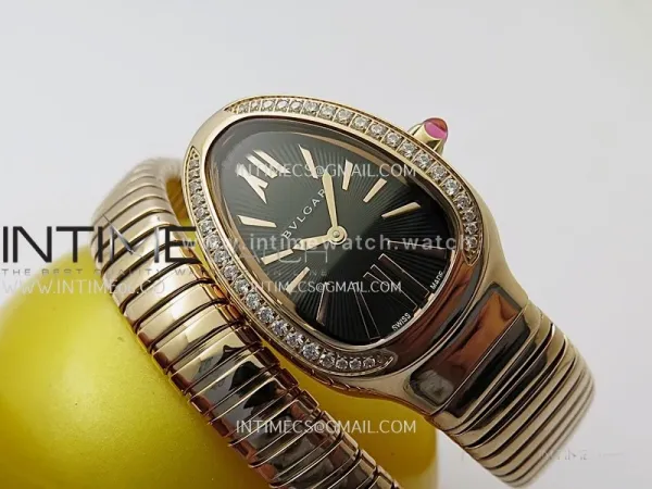 Serpenti 35mm Diamonds Bezel RG BVF 1:1 Best Edition Black Dial on RG Bracelet Ronda Quartz