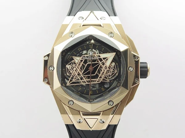 Big Bang Sang Bleu chrono RG B50 Black Skeletonal Dial On Black Gummy Strap Asian 7750