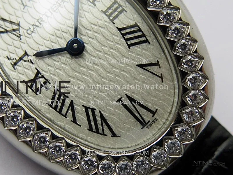 Baignoire Watch Diamond Bezel SS AF 1:1 Best Edition White textured Dial On Black Croco Strap RONDA Quartz