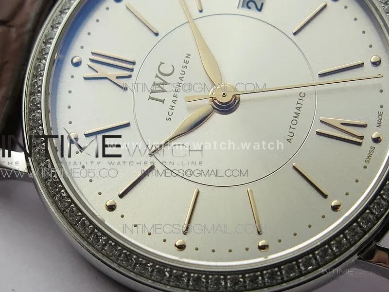 Portofino 37mm SS Diamond Bezel A7F 1:1 Best Edition Silver Dial on Brown Leather Strap A2892