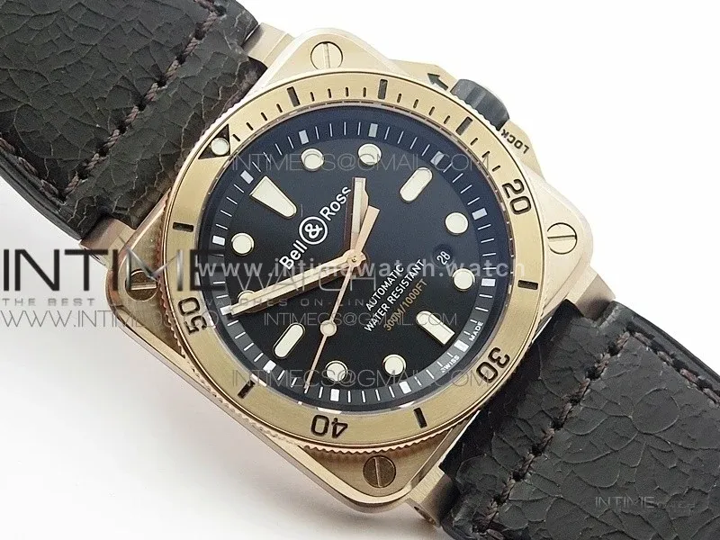 BR 03-92 Diver RG Black Dial on Rubber Strap A2824 (Free Rubber Strap)
