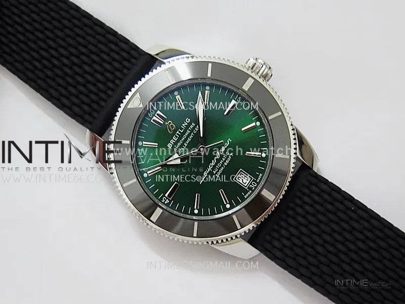 SuperOcean 42mm AB2010 SS GF 1:1 Best Edition Green Dial Green Ceramic Bezel On Black Rubber Strap A2824