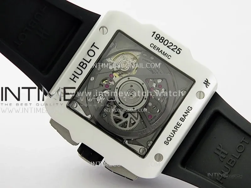 Square Bang Unico 42mm White Ceramic BBF 1:1 Best Edition Skeleton Dial on White Rubber Strap A1280