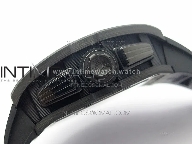 RM011 Carbon Case Carbon Bezel Chronograph KVF 1:1 Best Edition Skeleton Dial(Red Inner Bezel) on Black Rubber Strap A7750