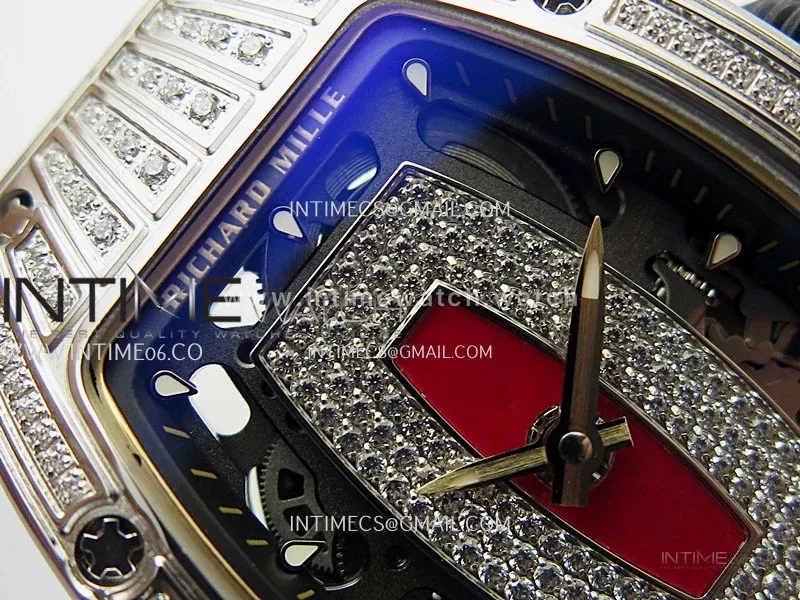 RM07 Paved Diamonds Bezel SS ZF Best Edition Diamond Skeleton Dial On White Rubber Strap Asian CRMA2 Clone