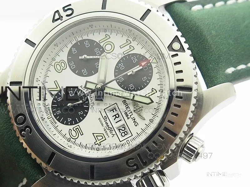 SuperOcan SteelFish SS White Dial on Green Leather Strap A7750