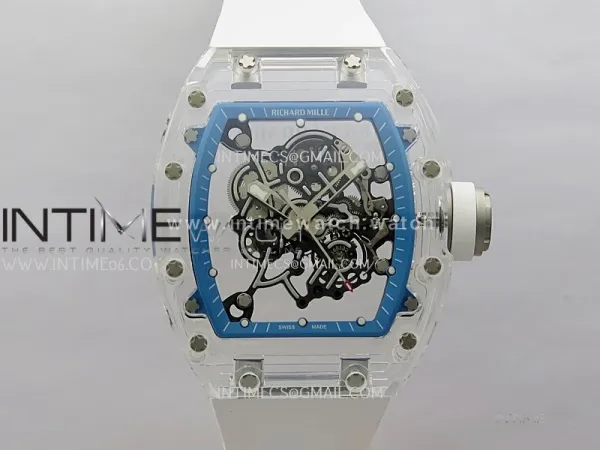 RM055 Transparent Blue Inner Sonic Best Edition Skeleton Dial On White Rubber Strap RMUL2 Super Clone
