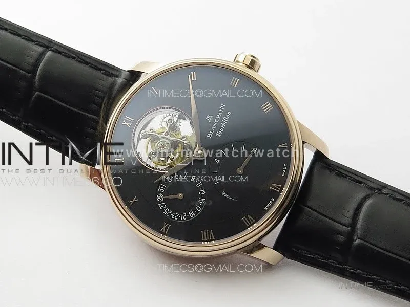 Villeret Tourbillon RG Real PR YSF Best Edition Black Dial on Black Leather Strap