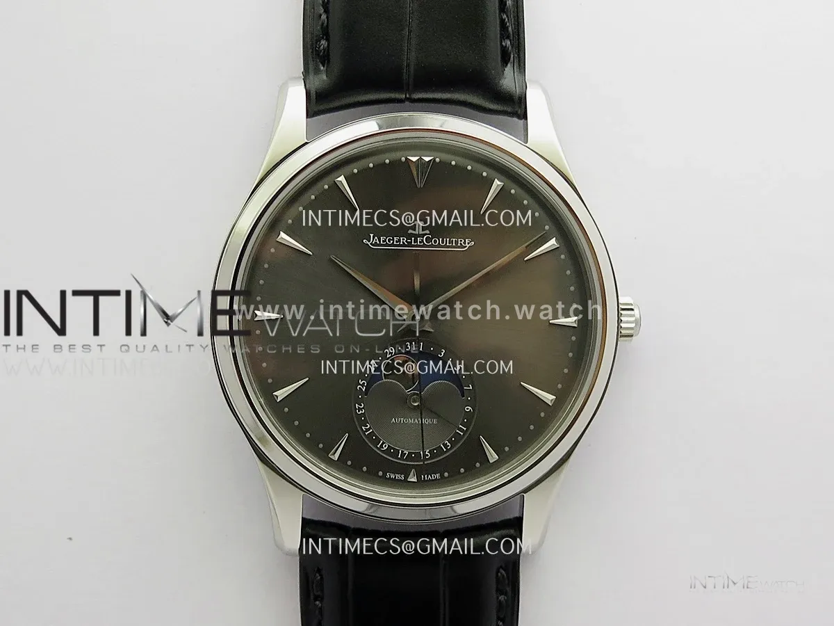Master Ultra Thin Moon 1368420 SS GF 1:1 Best Edition Gray Dial on Black Leather Strap Asian 925