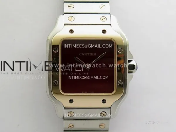 Santos de Cartier 27mm SS/RG 8848F 1:1 Best Edition Red Dial On SS/RG SmartLinks Bracelet Ronda Quartz