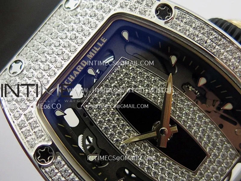 RM07 Full Paved Diamonds SS ZF Best Edition Black Diamond Skeleton Dial On Black Rubber Strap Asian CRMA2 Clone