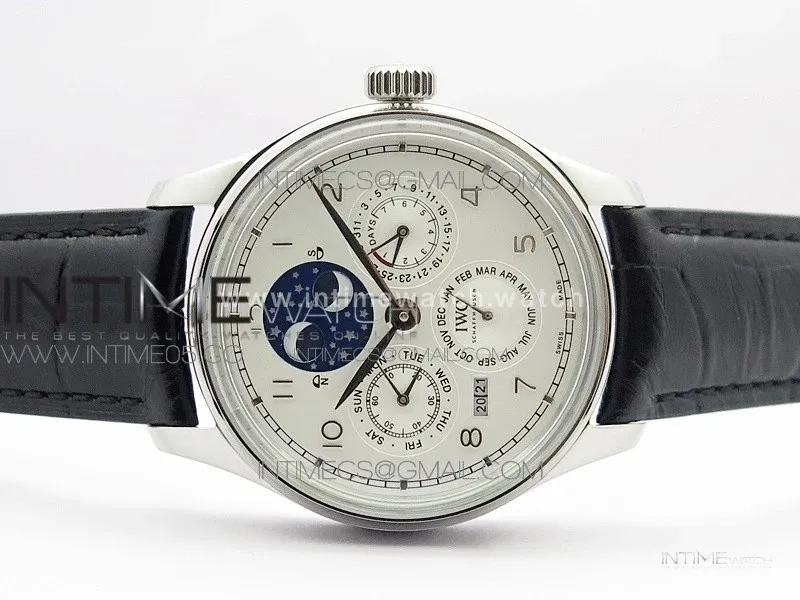 Portuguese Real PR Real Annual Calendar IW503406 V9F Best Edition White Dial Black Leather Strap A52610